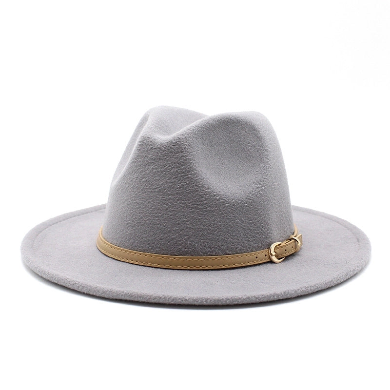 Unisex Basic Solid Color Big Eaves Flat Eaves Fedora Hat