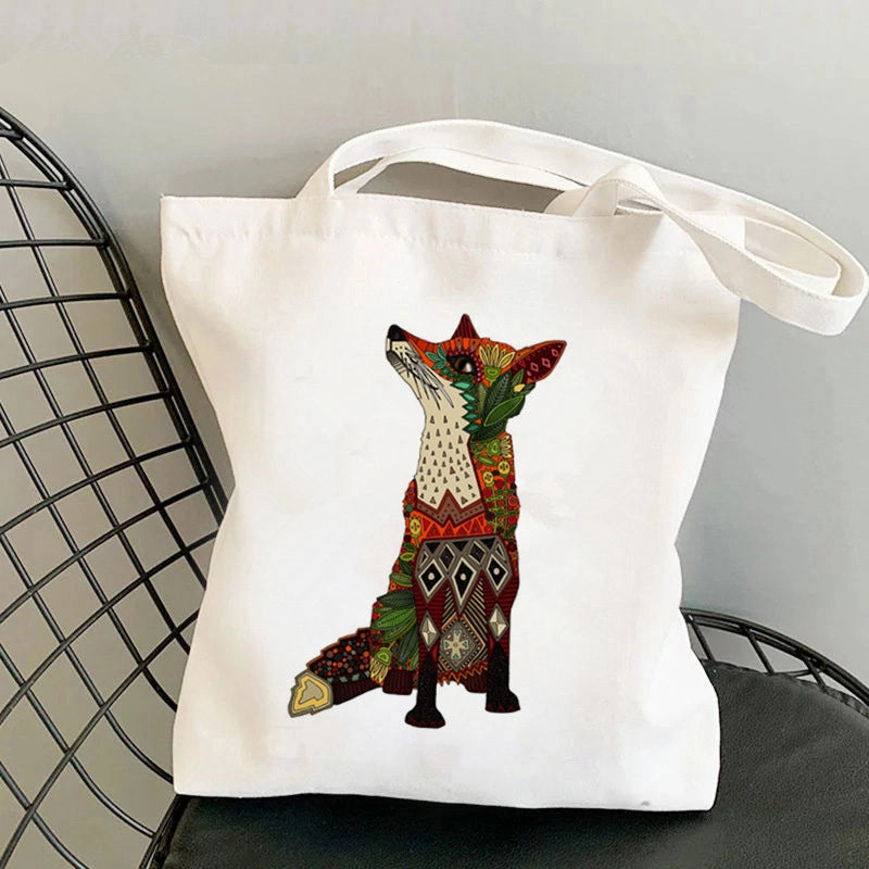 Women's Large Canvas Portrait Letter Flower Streetwear Square Open Shoulder Bag