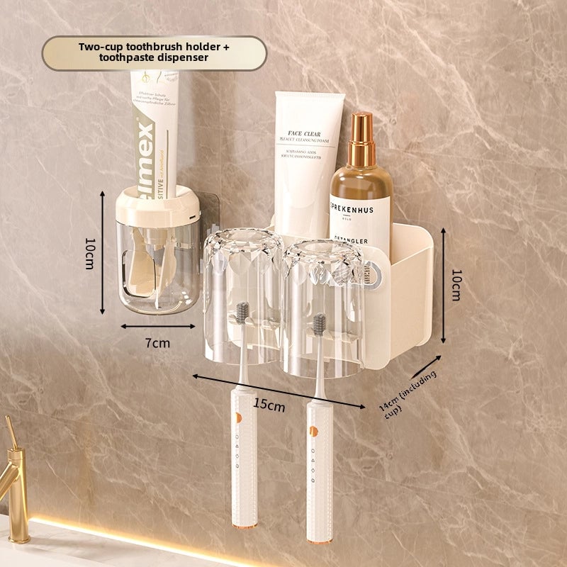 Toothbrush Storage Rack Toothpaste Tooth Cup Rack Mouthwash Cup Household Wall-mounted Brush Cup A Family Of Three Or Four Toothbrush Holes