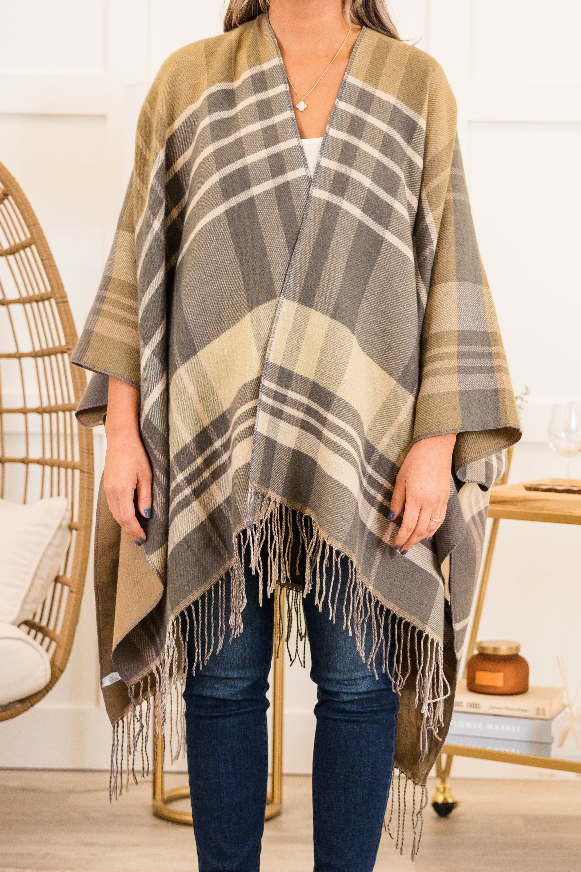 Woolen Whisper Poncho. Gray