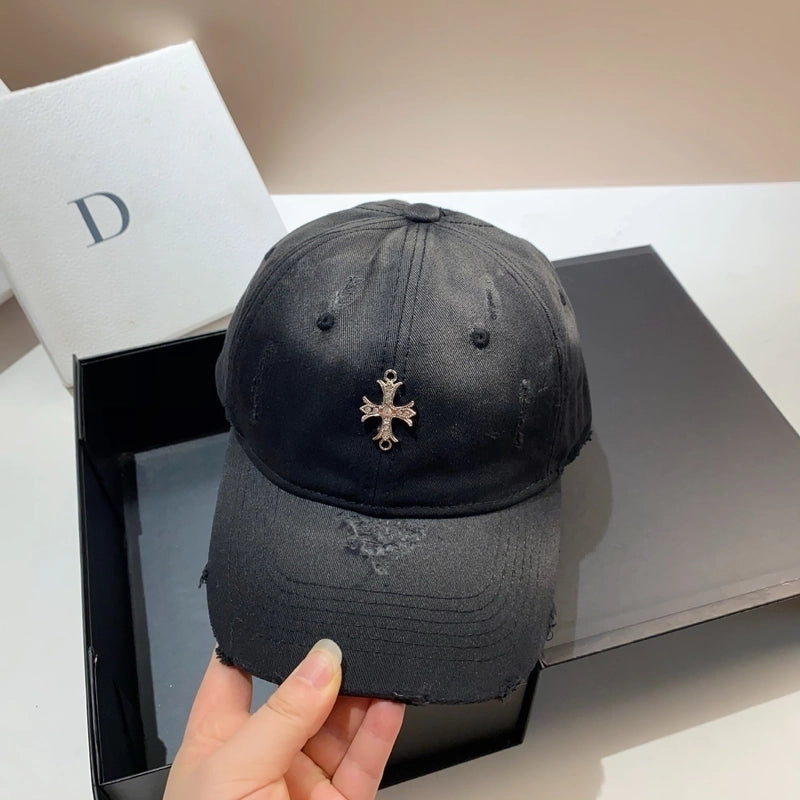 Women's Retro Streetwear Cross Rhinestone Curved Eaves Baseball Cap