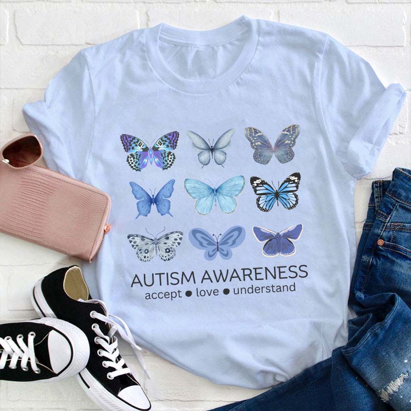 Autism Awareness Butterfly Teacher T-Shirt