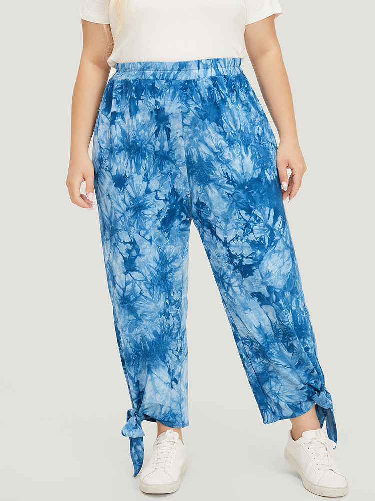 Tie Dye Pocket Cut Out Knotted Hem Pants