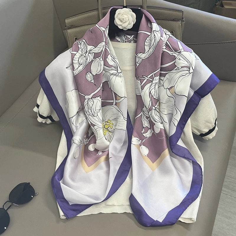 Women's Elegant Vacation Stripe Flower Polyester Silk Scarf