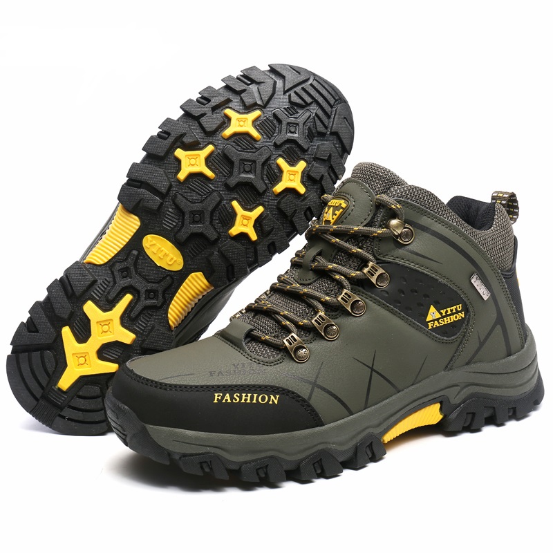 business Men's Boots Black Outdoor Non-slip Hiking Boots Leather Waterproof Men Sneakers Work Shoes Winter Plush  platform combat boots