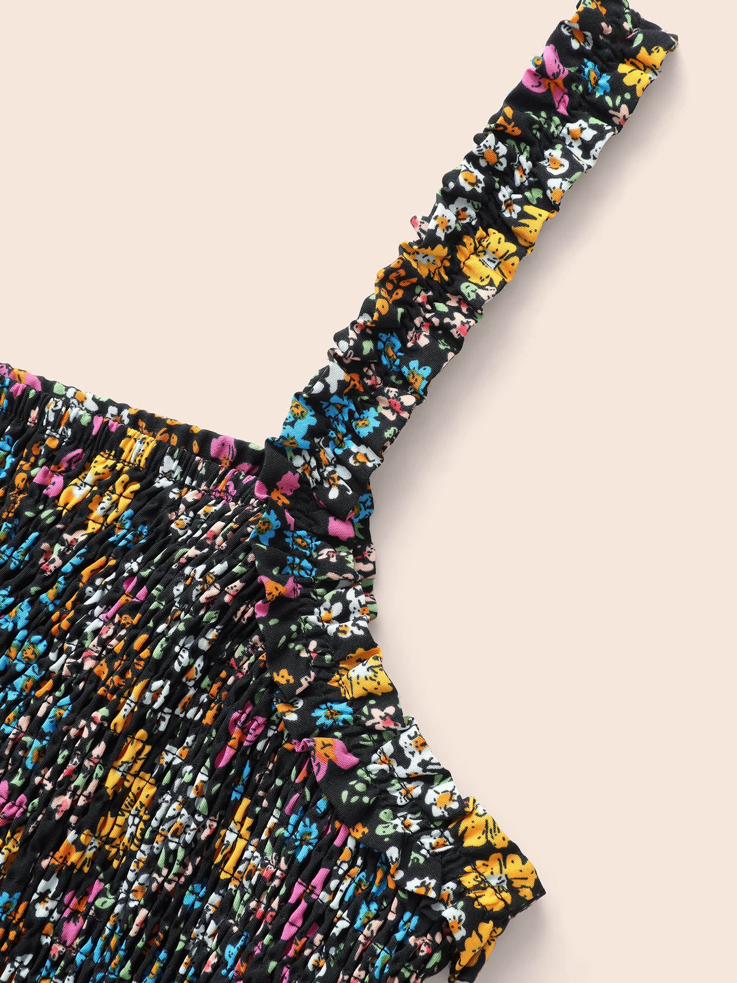 Ditsy Floral Shirred Ruffles Midi Dress