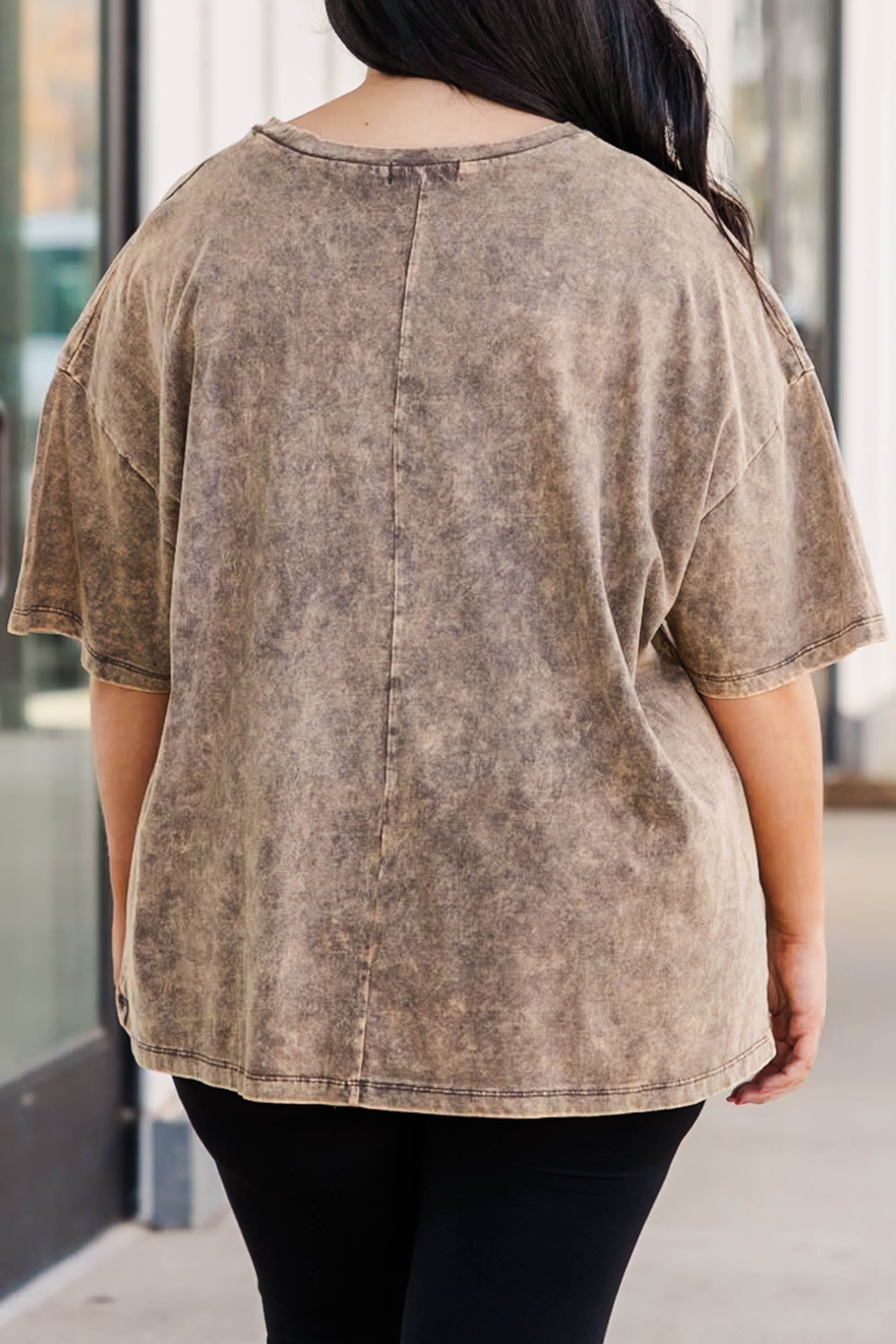 Coffee Weather Acid Wash Boyfriend Tee. Rust Brown