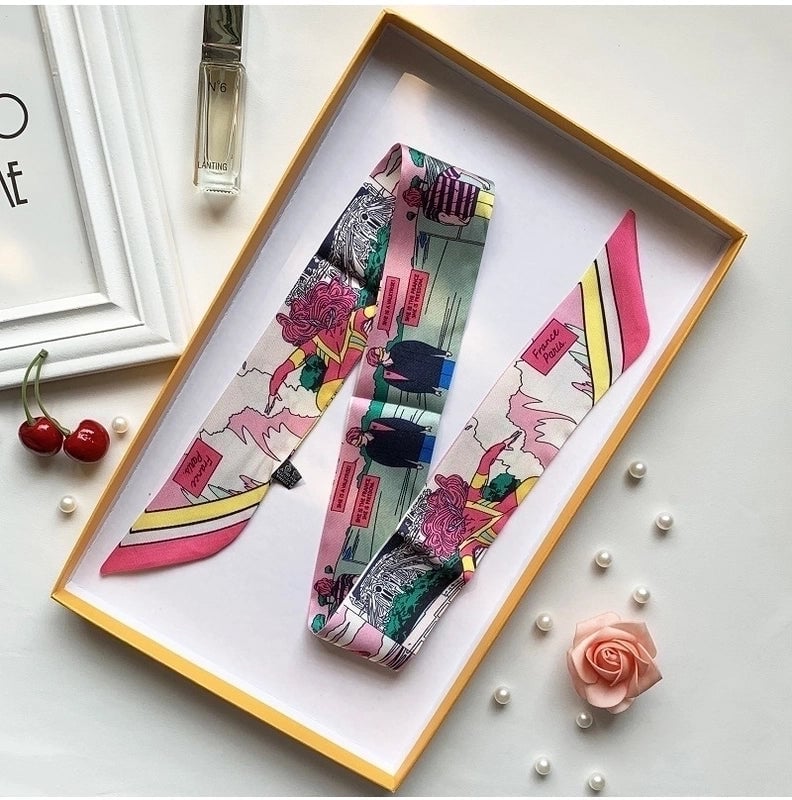 Women's Minimalist Classic Style Color Block Satin Printing Silk Scarf