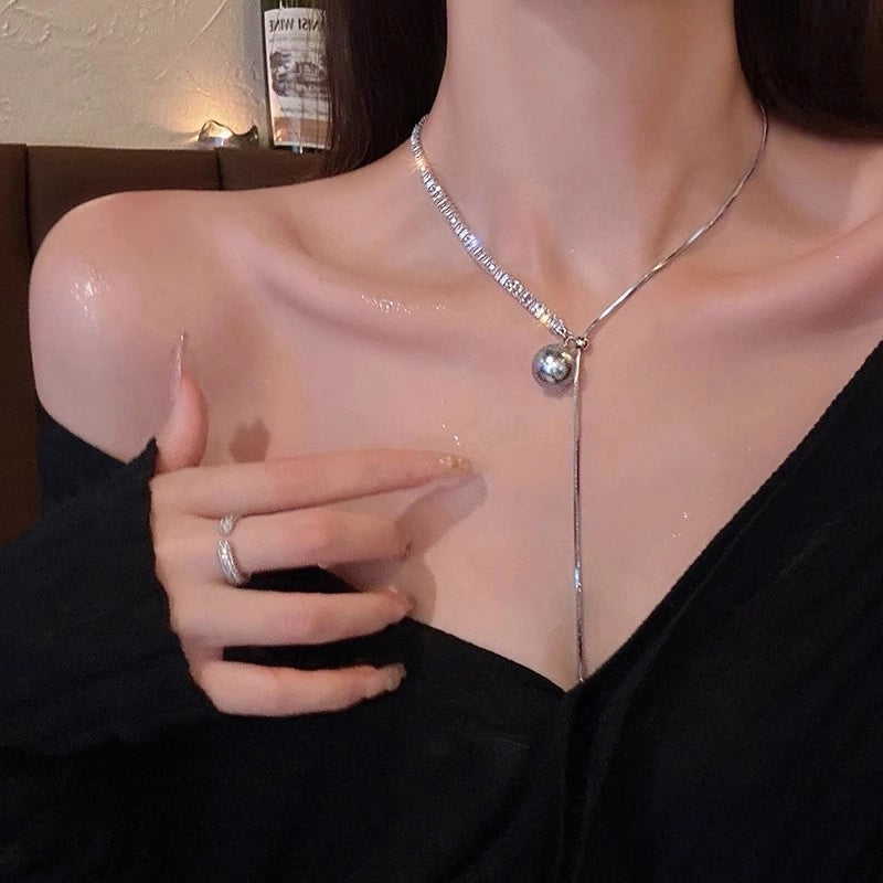 Fashion Heart Shape Titanium Steel Beaded Zircon Layered Necklaces 1 Piece