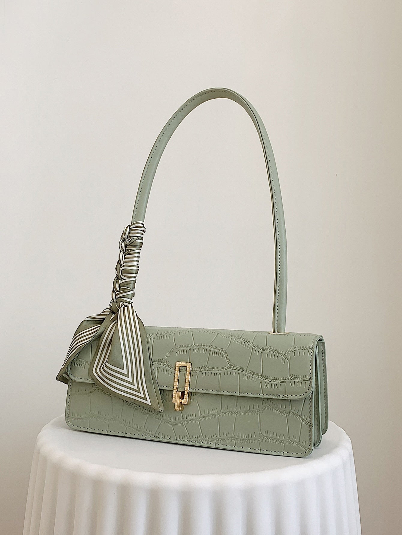 Crocodile Embossed Flap Square Bag