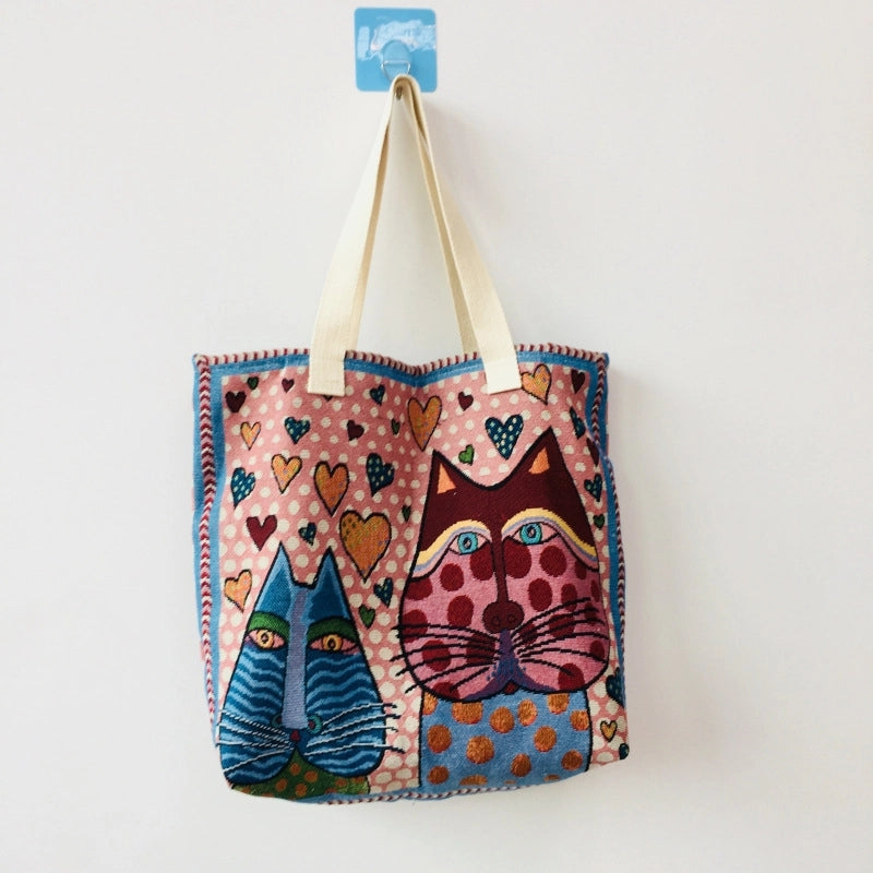 Women's Canvas Printing Streetwear Square Open Square Bag
