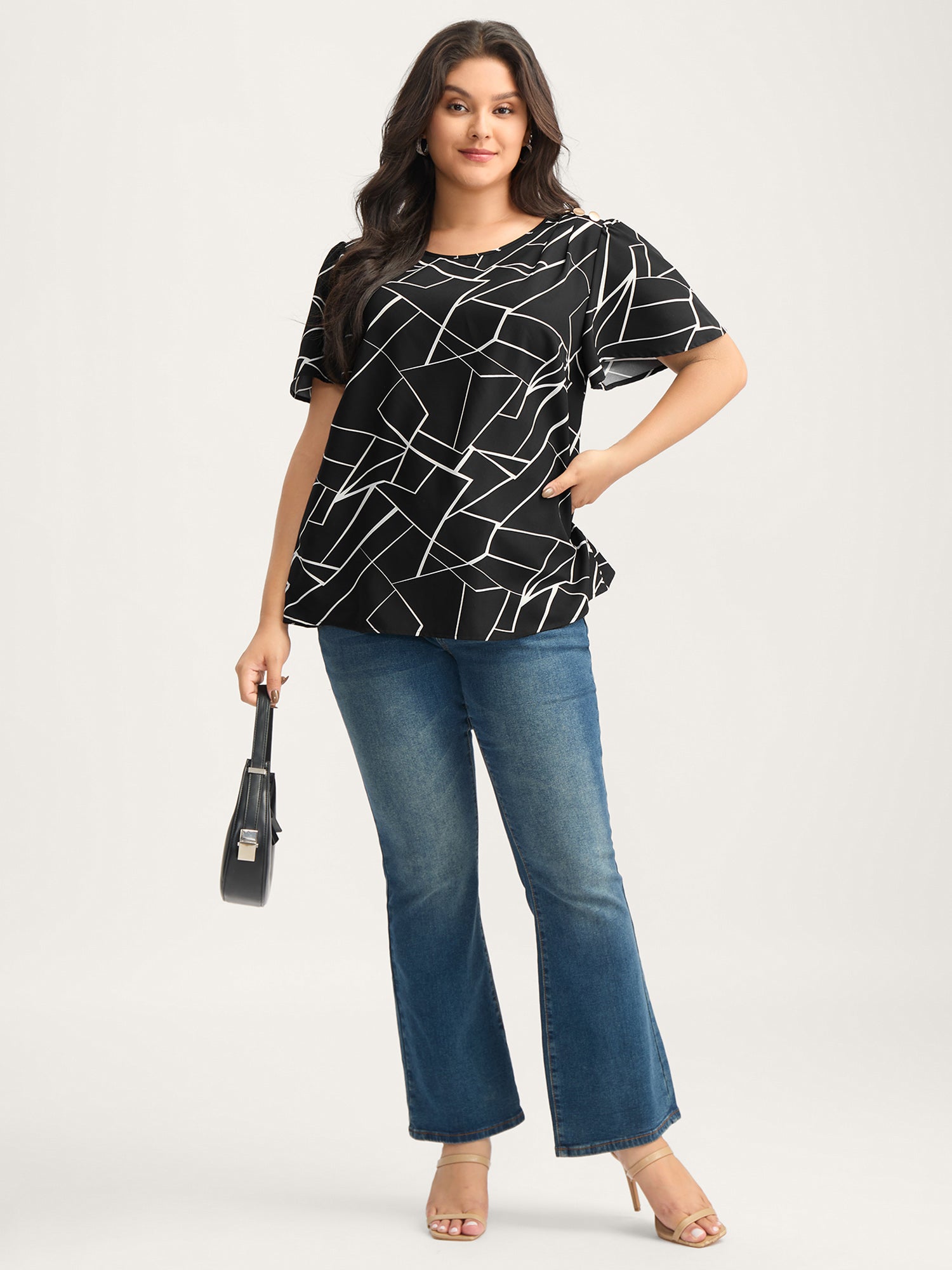Abstract Detail Button Detail Blouse