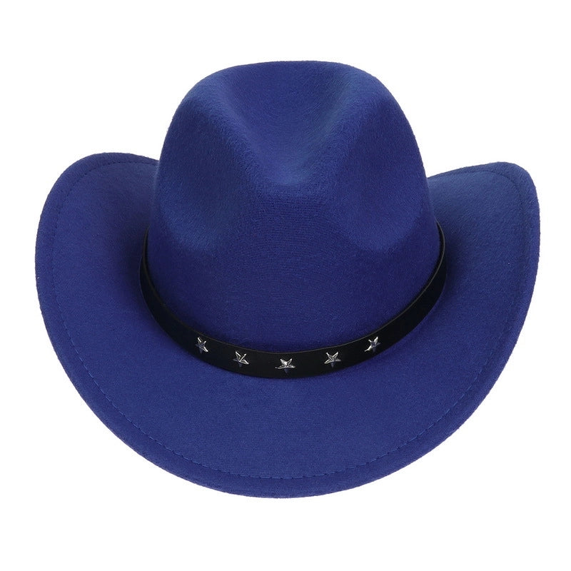 Tibetan Western Denim Top Hat Spring And Autumn New Jazz Hat Big Brim Five-pointed Star Belt Accessories Felt Hat For Men And Women