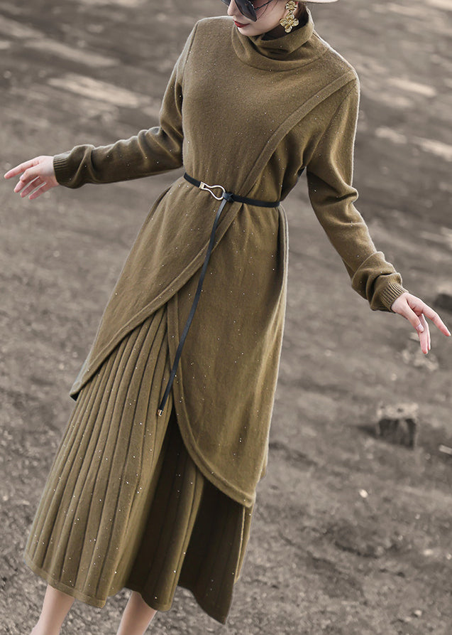New Blue Turtleneck Tops And Skirts Wool Knit Two-Piece Set Spring