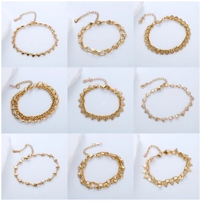 Casual Minimalist Triangle Heart Shape 304 Stainless Steel 18K Gold Plated No Inlaid Bracelets In Bulk