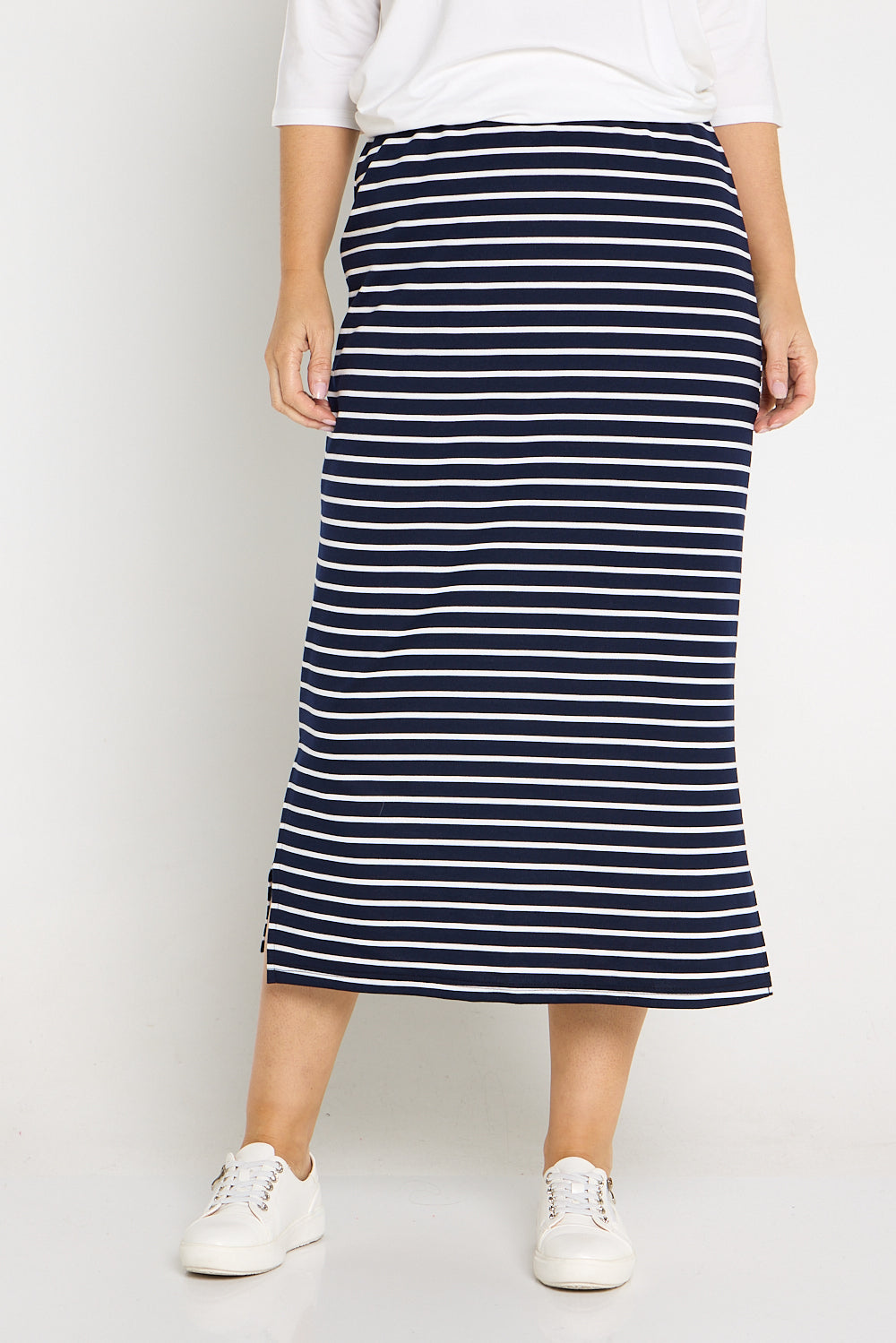 Charlize Column Skirt - Navy/White Stripe