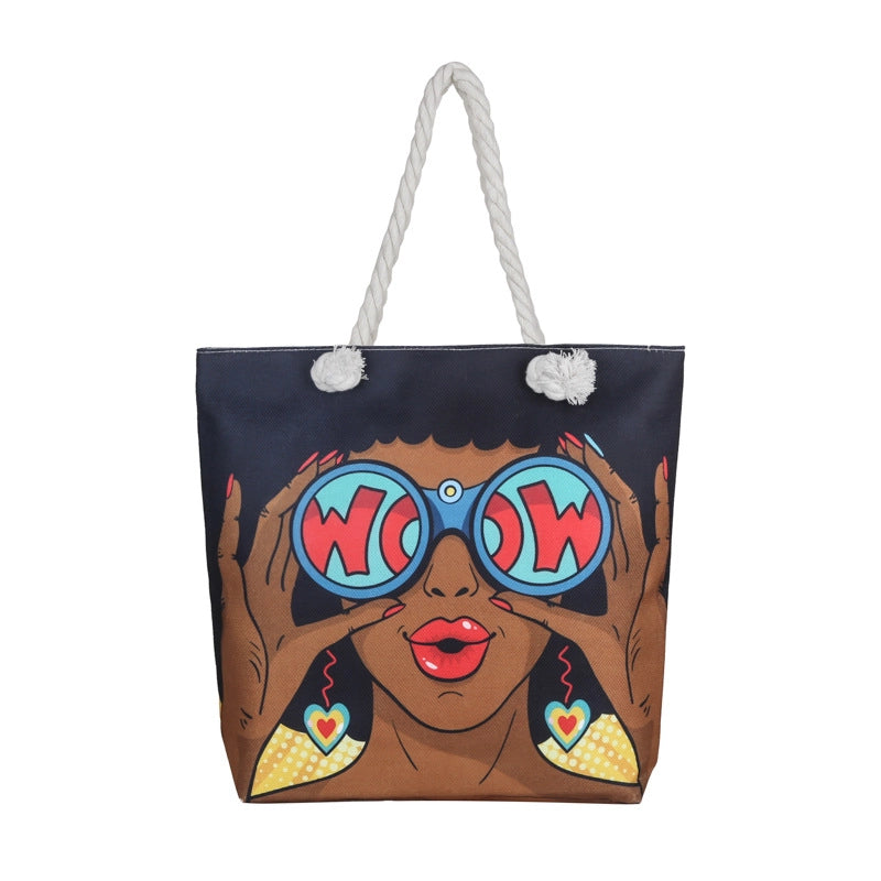 Women's Large Cotton And Linen Letter Elegant Streetwear Square Zipper Tote Bag