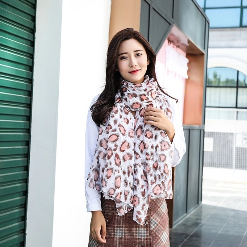 Women's Streetwear Round Dots Leopard Chiffon Scarf
