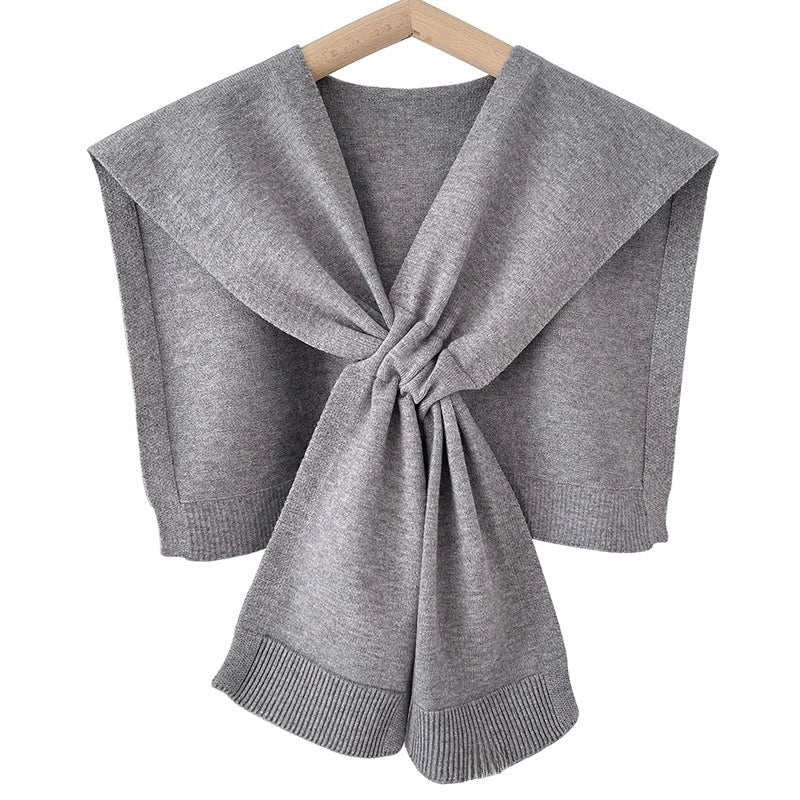 Knitted Shawl Women's Autumn And Winter Air-conditioned Room Knitted Cross Wool Shawl Fashionable Outer Wool Solid Color