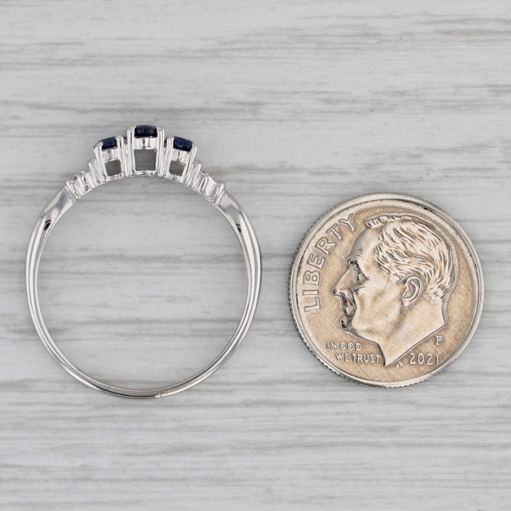 0.95ctw Lab Created Sapphire 3-Stone Ring 10k White Gold Size 9 Diamond Accents