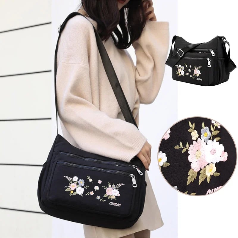 Embroidered Floral Shoulder Bag