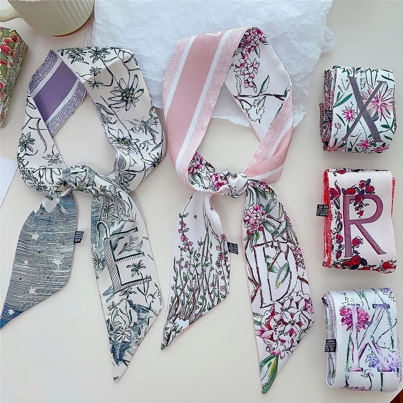 Women's Lady Flower Satin Printing Silk Scarf