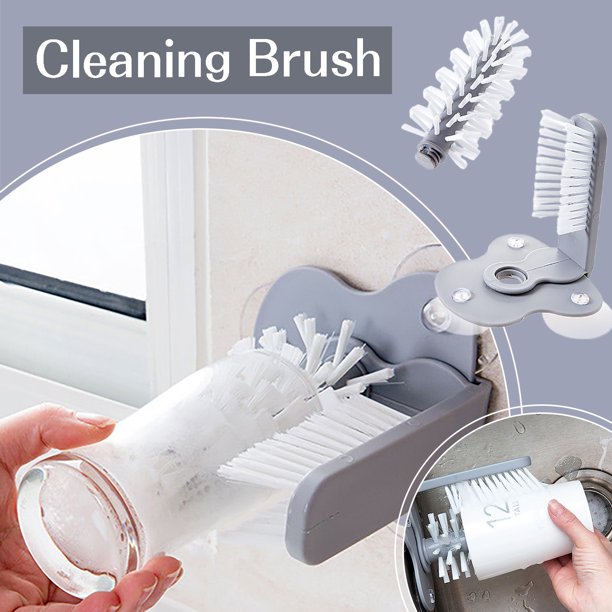 Wall Suction Cup Glass Cleaning Brush. Rotating Plastic Bottles Cleaner