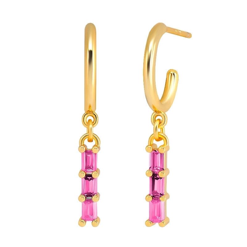 Minimalist Leaf Square Water Droplets Copper Ear Studs Plating Inlay Zircon Copper Earrings