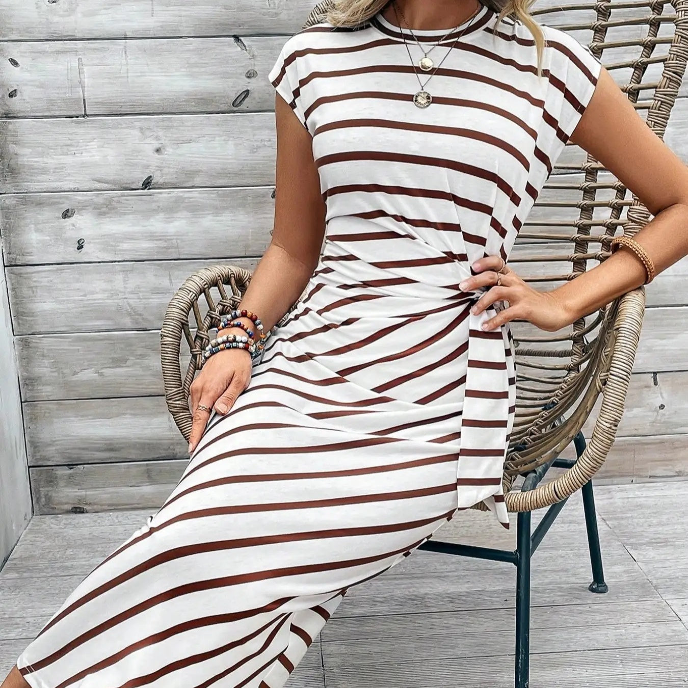 💃Women's Striped Tie Waist Dress