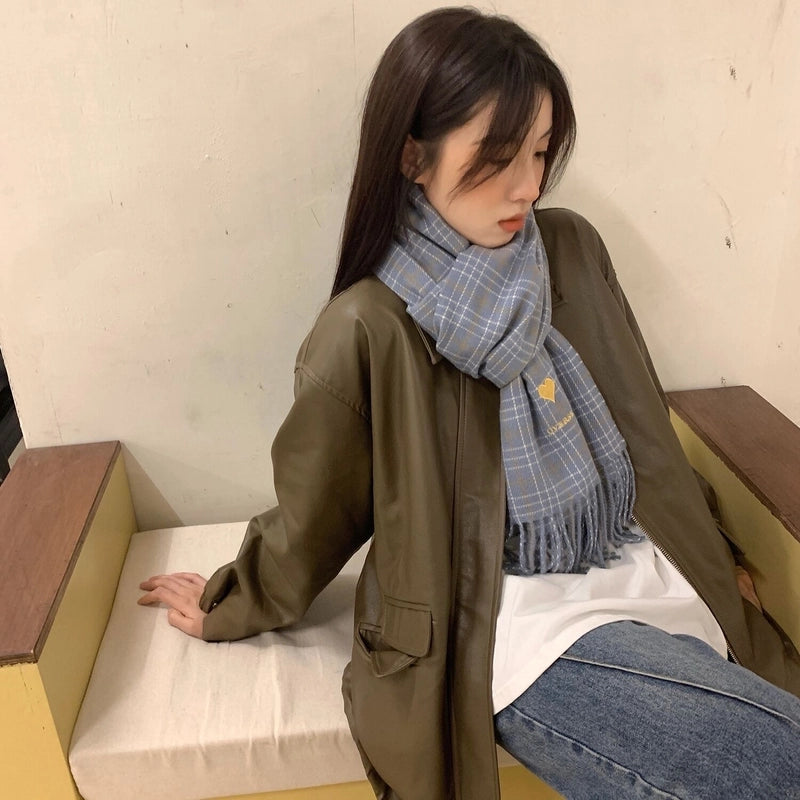 Fresh New Retro Scarf  Versatile Warm Embroidered Lovely Tassel Scarf For Students Women Winter