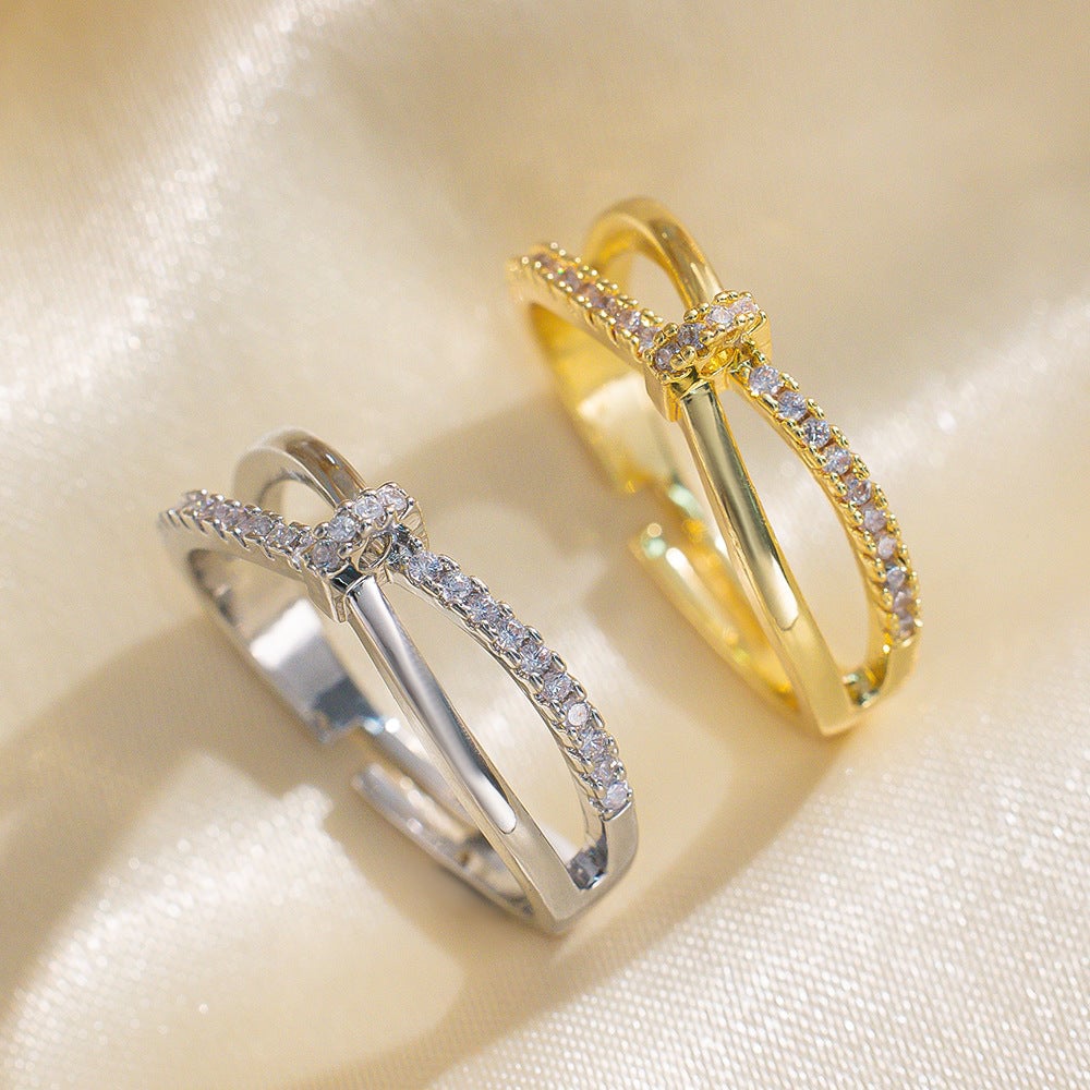 Micro-Diamond Cross-Twisted Ring Female Style Personality Open Niche Design Ring