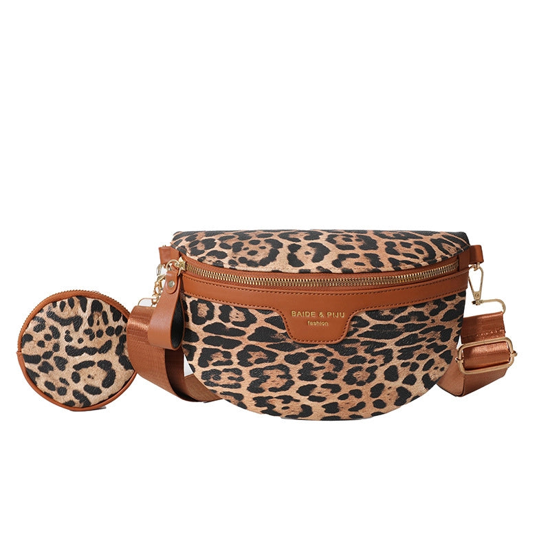 Women's Medium Pu Leather Leopard Elegant Vintage Style Dumpling Shape Zipper Fanny Pack