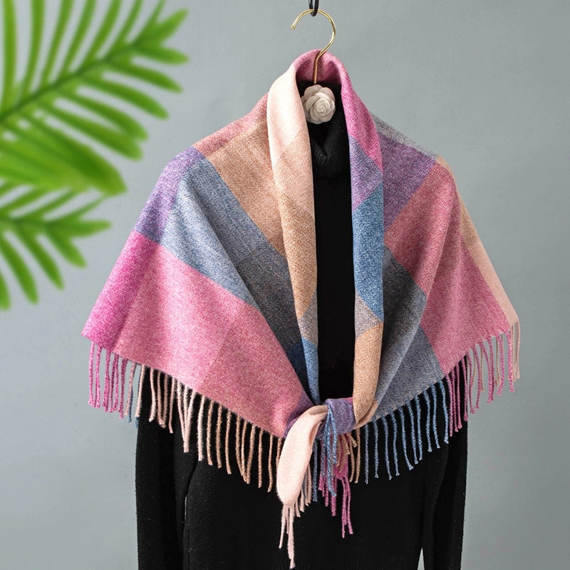 Women's Retro Lattice Polyester Tassel Scarf
