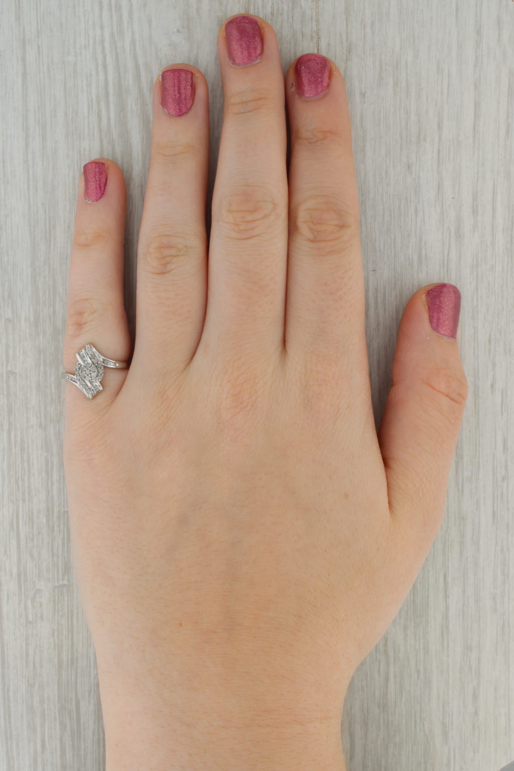 0.30ctw Diamond Cluster Bypass Ring 10k White Gold Size 6