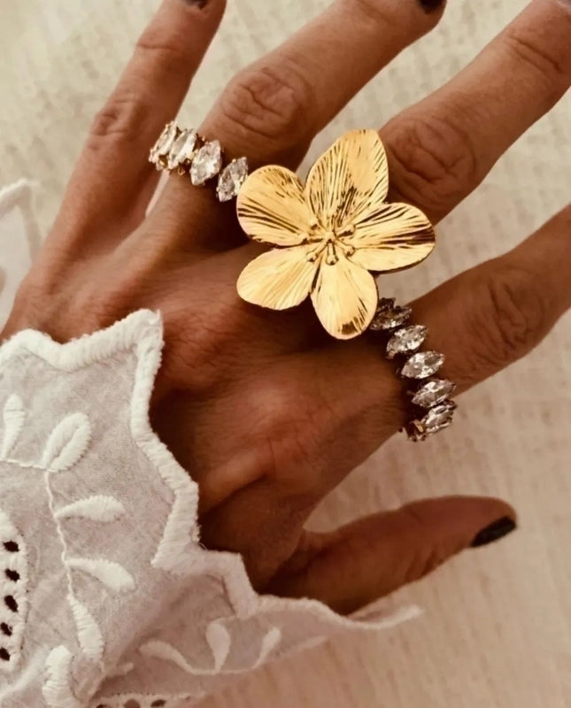 INS Style Flower Butterfly 304 Stainless Steel Turquoise 18K Gold Plated Plating Inlay Rings Earrings