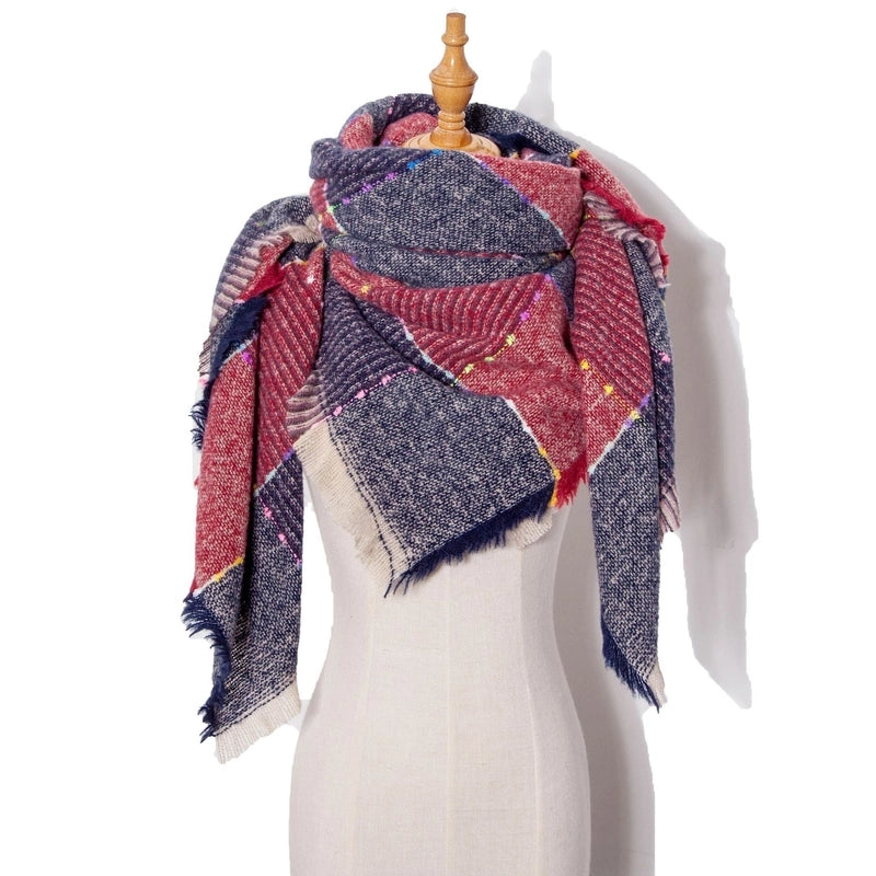 Hot New Autumn And Winter Square Scarf Split Women's Shawl Bristle Triangular Binder Plaid Scarf