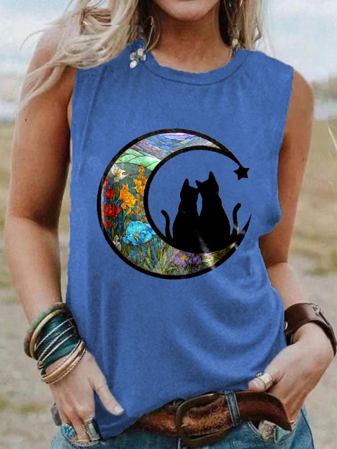 Women's Art Moon Cat Print Vest