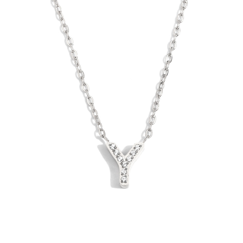 Fashionable And Simple 26 English Letter Pendant Stainless Steel Plated 18K Gold Diamond Small Letter Necklace For Women
