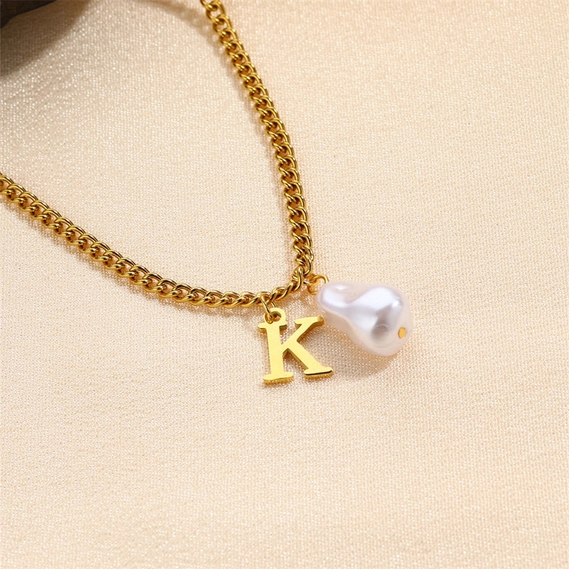 304 Stainless Steel Titanium Steel IG Style Minimalist Pearl Letter Pendant Necklace