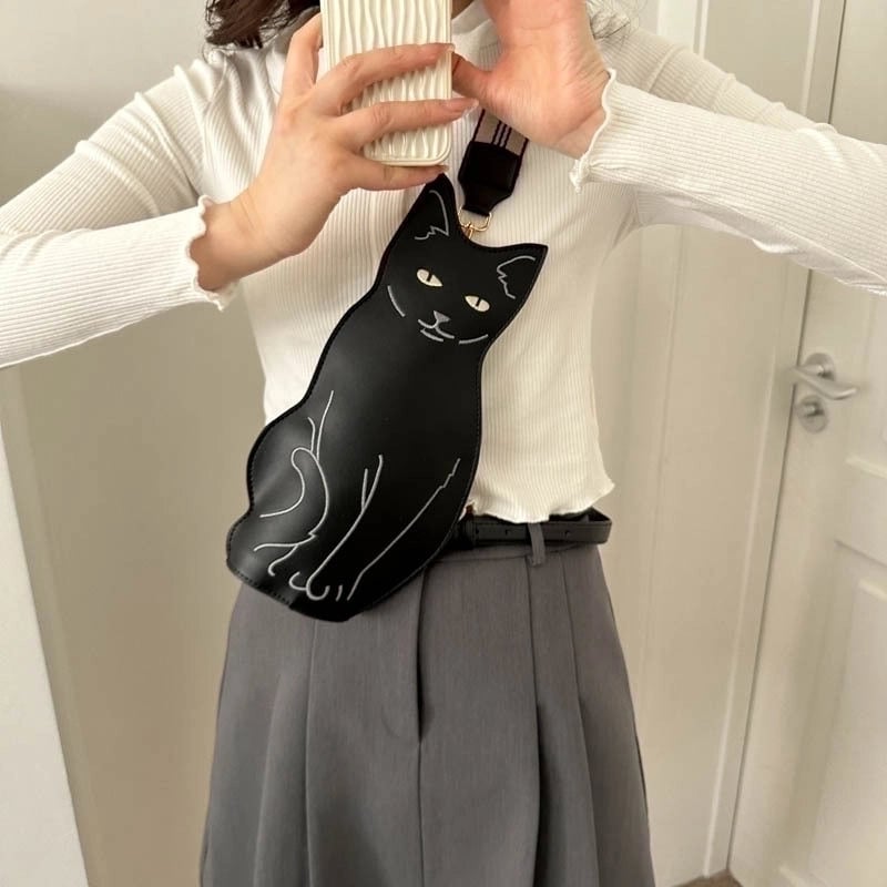 Women's Medium Pu Leather Cat Streetwear Square Zipper Crossbody Bag