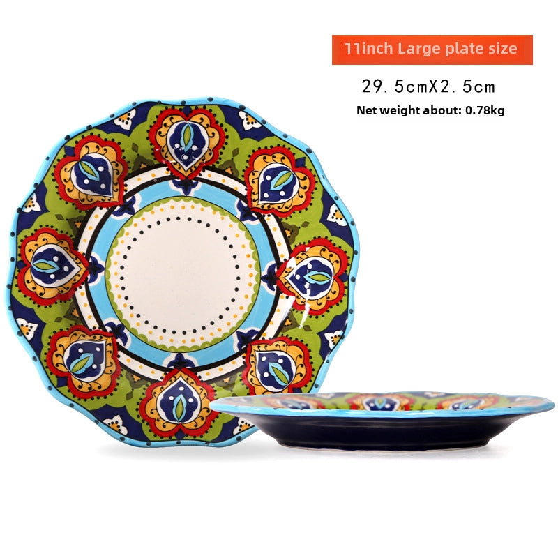 Style Creative Hand-painted Ceramic Plate Irregular Western Plate Fashionable Household Plate Bowl Combination Steak Plate