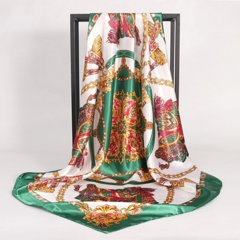 Women's Elegant Lady Modern Style Printing Satin Silk Scarf