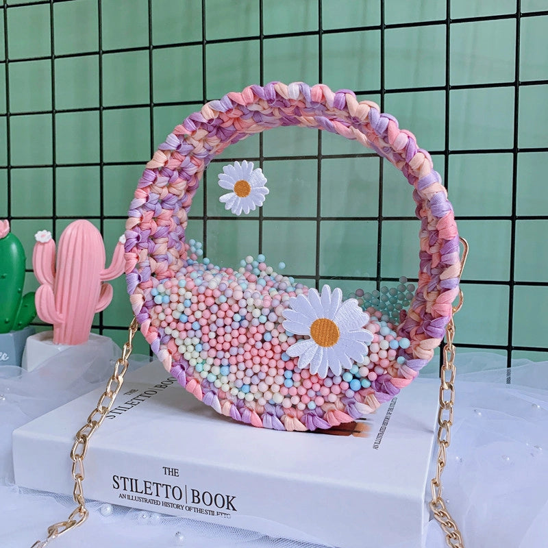 Women's Small Arylic Flower Cute Round Open Crossbody Bag