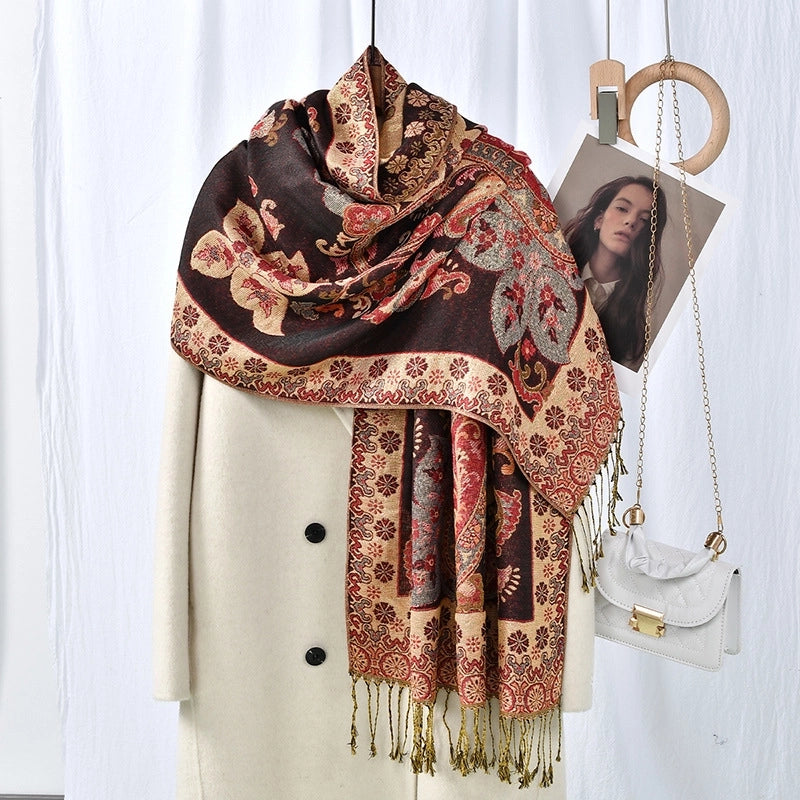 Women's Retro Streetwear Totem Color Block Polyester Tassel Scarf