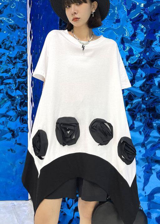 Bohemian White Patchwork asymmetrical design Summer Cotton Mini Dress