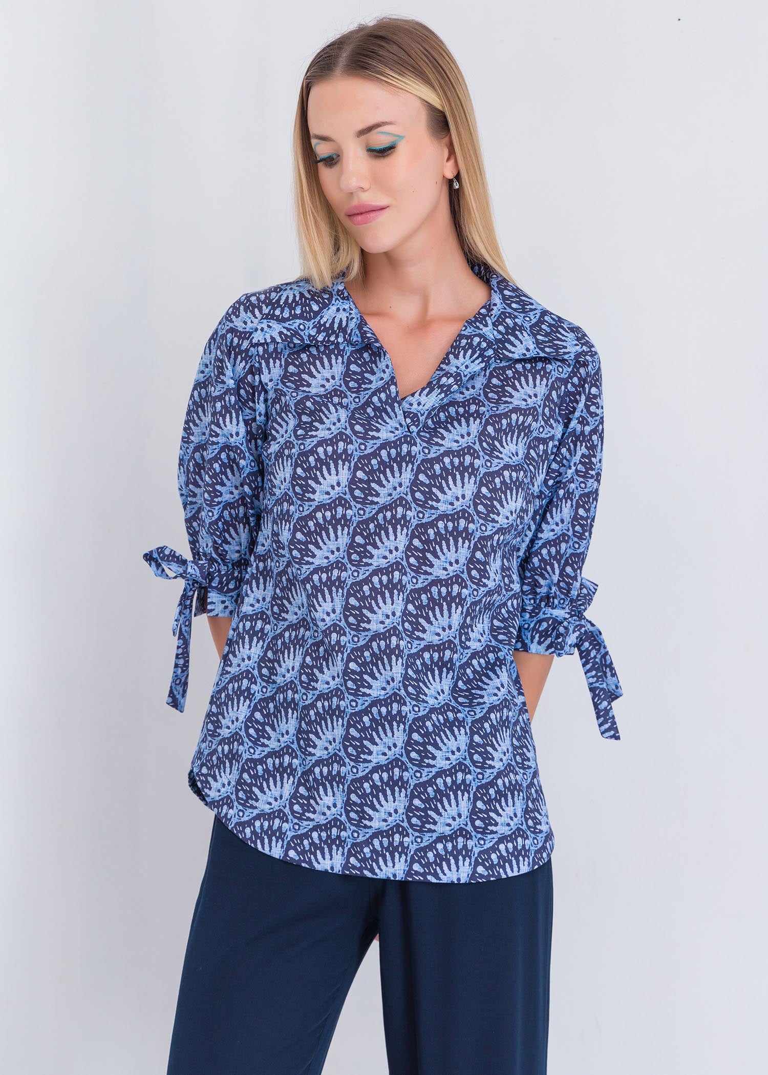 Printed Blouse With Ties