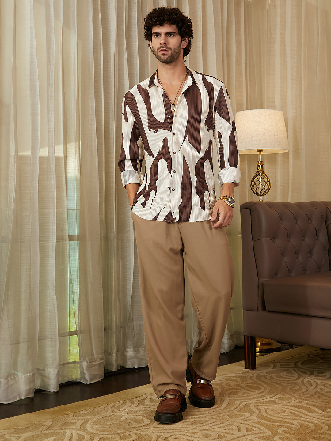 Contour-Lines Pleated Shirt