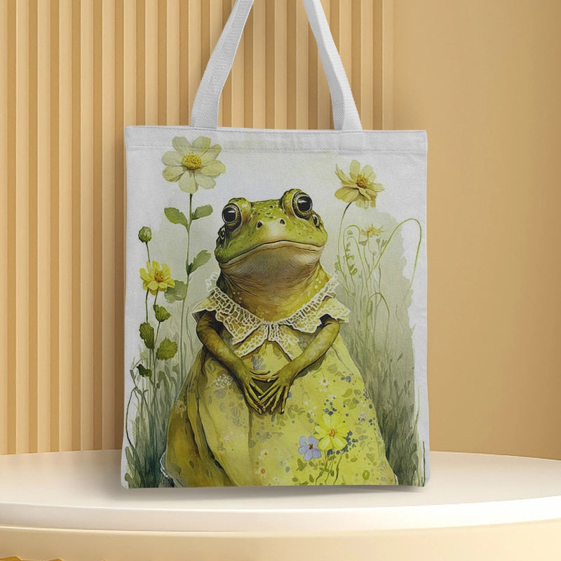 Women's Medium Canvas Frog Basic Classic Style Square Open Canvas Bag