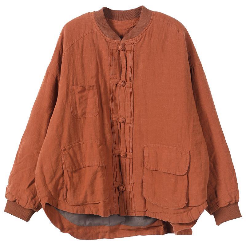 Orange Linen Jacket Women Short Coat