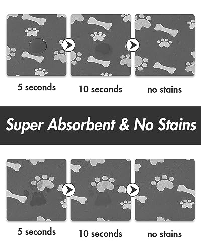 Pet Feeding Mat-Absorbent Dog Food Mat-Dog Mat for Food and Water-No Stains Quick Dry Dog Water Dispenser Mat-Pet Supplies-Dog Placemat Dog Water Bowl for Messy Drinkers 12X19 Dark Grey